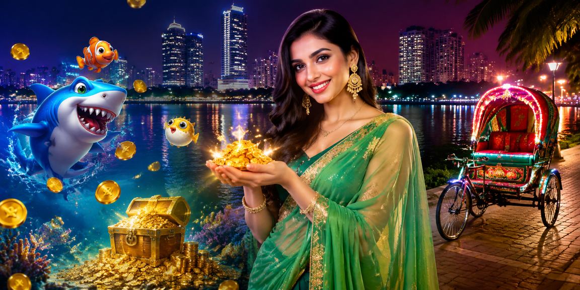 ঢাকায় শাড়ি পরা নারী ফিশিং গেম খেলছেন অনলাইনে