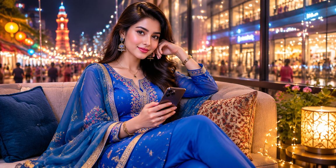 রংপুরে সালোয়ার কামিজ পরা তরুণী মোবাইলে লটারি খেলছেন
